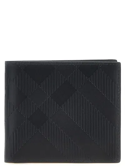 Burberry Check Leather Bifold Wallet In Black