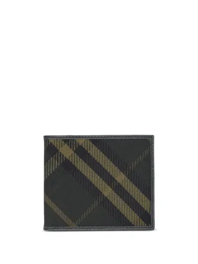 Burberry Check Wallet In Green