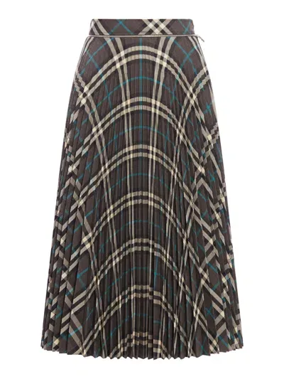 Burberry Check Wool Blend Skirt With Pleats In Nude & Neutrals