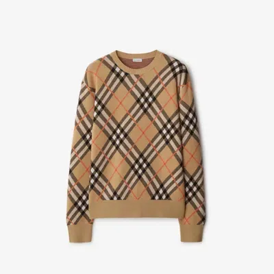 Burberry Check Wool Blend Sweater In Sand