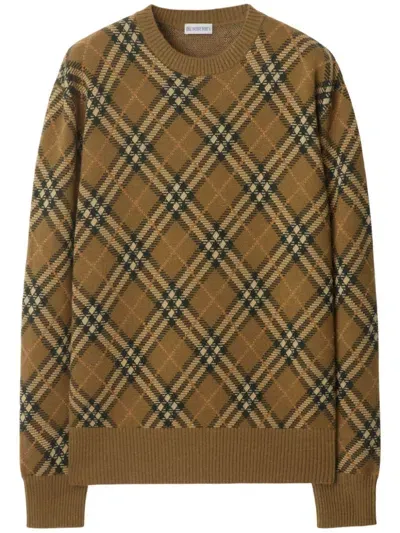 Burberry Check Wool Mohair Blend Sweater In Brown