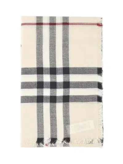 Burberry Check Wool Scarf In Beige