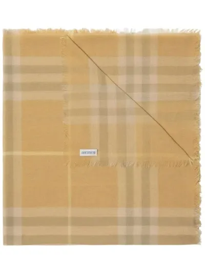 Burberry Check Wool Scarf In Beige