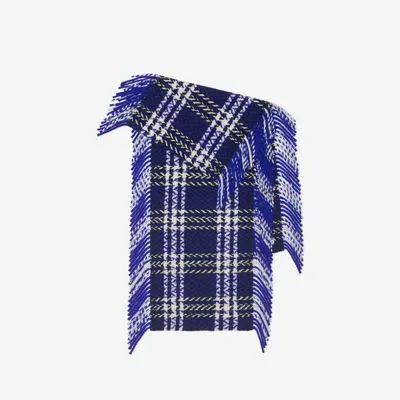 Burberry Check Wool Scarf In Blue