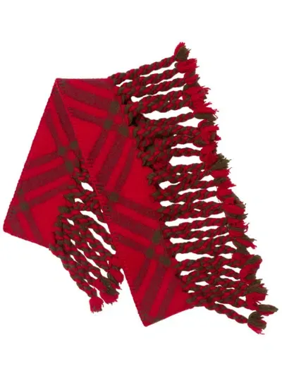 Burberry Check Wool Scarf In Red