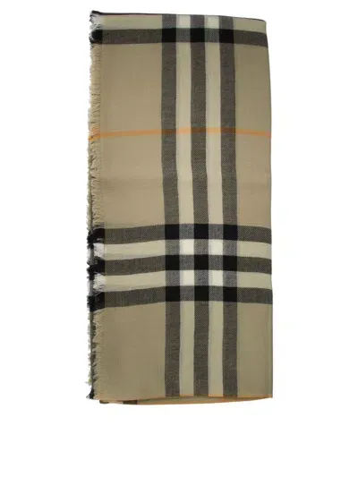 Burberry Check Wool Scarf Scarves Green