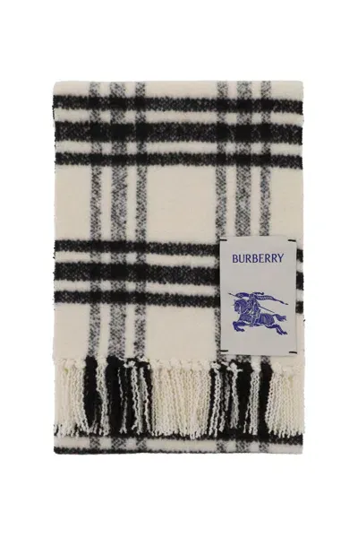 Burberry Check Wool Scarf In Gray