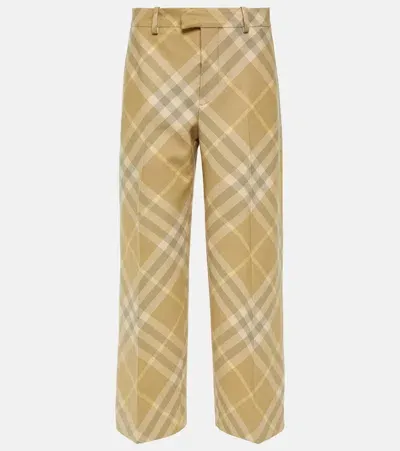 Burberry Check Wool Wide-leg Pants In Beige