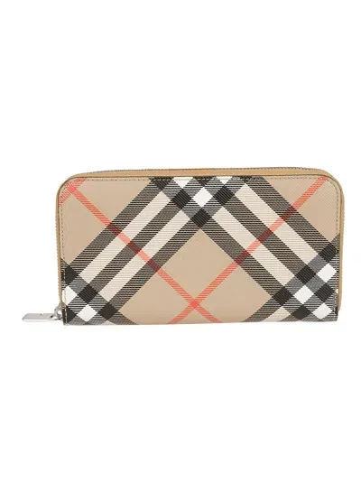 Burberry Check Zip-around Wallet In Sand