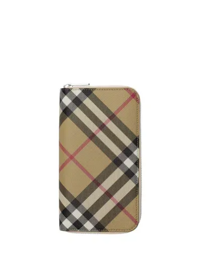 Burberry Check Zip Wallet In Neutrals