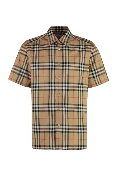 Burberry Checked Cotton Shirt In Brown