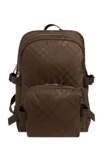 Burberry Checked Jacquard Zipped Backpack In Green