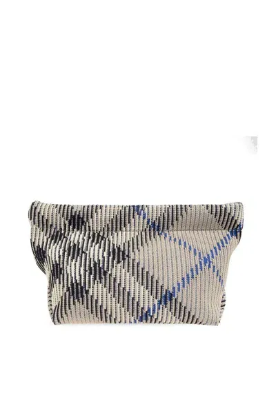 Burberry Checked Knitted Mini Clutch In Beige