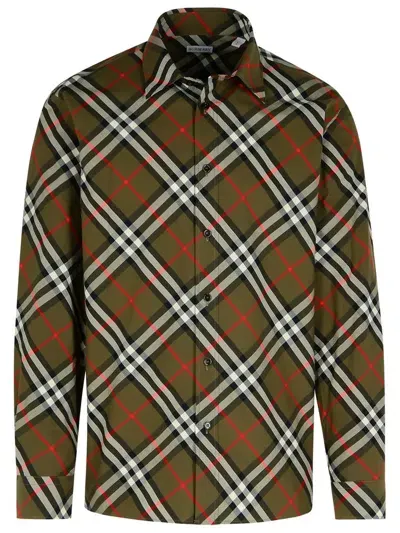 Burberry Checked Long Sleeved Shirt In Green