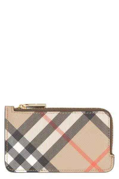 Burberry Checked Motif Card Holder In Beige