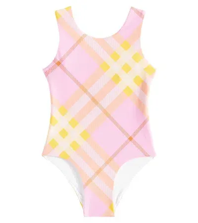 Burberry Kids' Checked Swimsuit In Pink