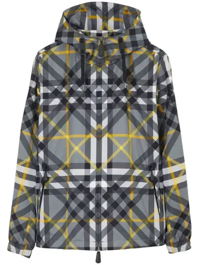 Burberry Checked Zip Hoodie Jacket In Grey