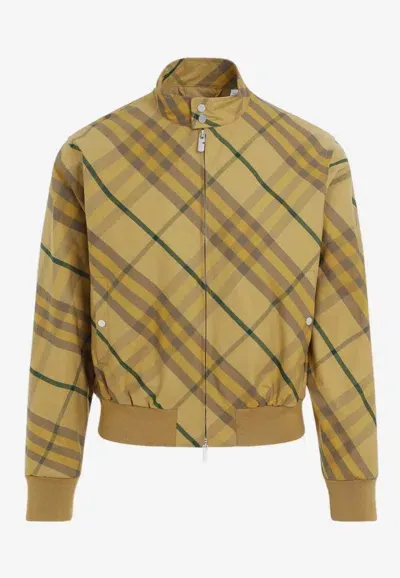 Burberry Checked Zip-up Bomber Jacket In Yellow