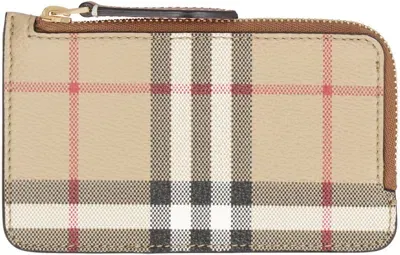 Burberry Checked Motif Card Holder In Beige