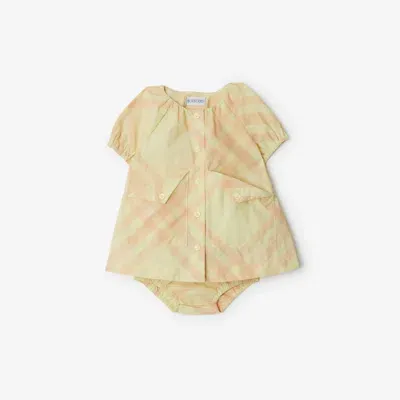 Burberry Childrens Check Cotton Dress With Bloomers In Sherbet