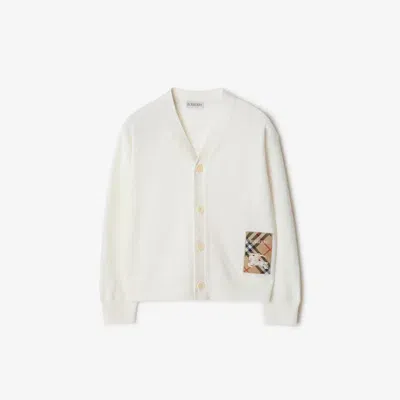 Burberry Kids'  Childrens Check Label Wool Cardigan In Ivory