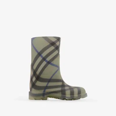 Burberry Childrens Check Rubber Marsh High Boots In Lichen