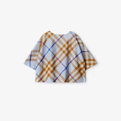 Burberry Kids'  Childrens Check Silk Top In Slate Blue