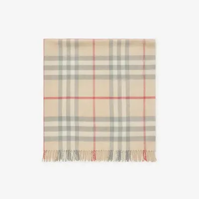 Burberry Childrens Check Wool Baby Blanket In Pale Stone