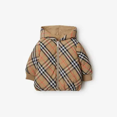 Burberry Kids'  Childrens Reversible Check Nylon Puffer Jacket In Sand