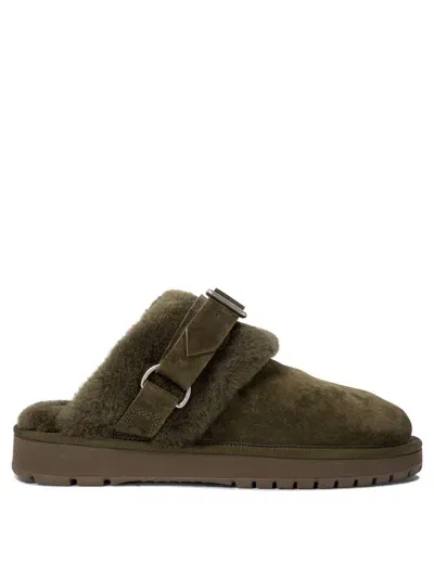 Burberry Suede And Shearling Chubby Sliders In Green