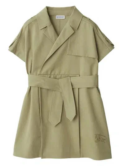 Burberry Kids' Cotton-blend Trench Dress In Hunter