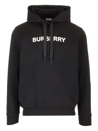 Burberry Cotton Hoodie With Logo In Black