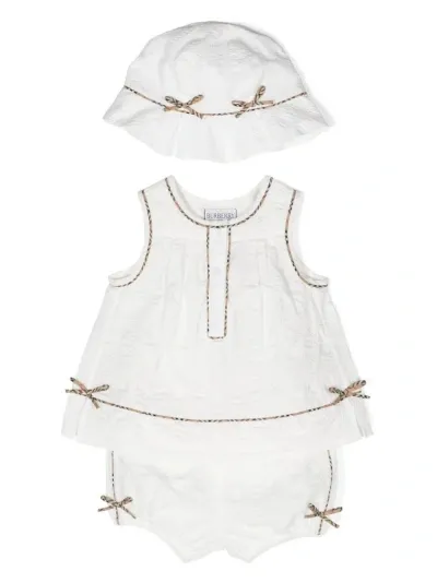 Burberry Cotton Three-piece Baby Set In White