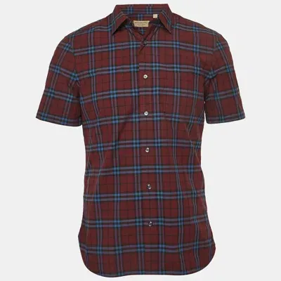 Pre-owned Burberry Crimson Red Checked Cotton Short Sleeve Alexander Shirt M