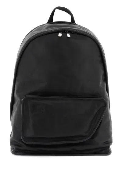 Burberry Crinkled Leather Shield Backpack In Black