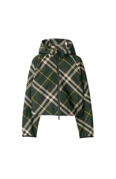 Burberry Cropped Check Lightweight Jacket In Ivy