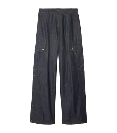 Burberry Denim Cargo Trousers In Denim Blue