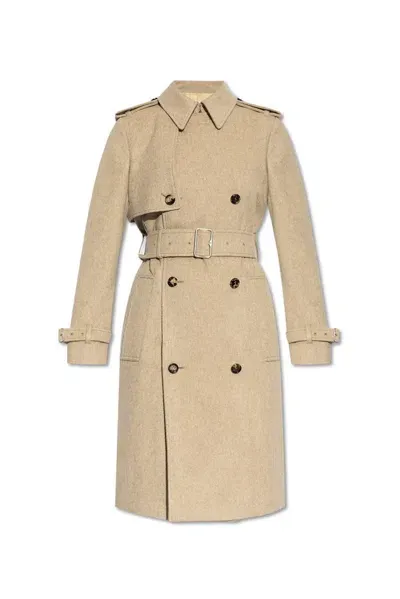 Burberry Double Breasted Belted Trench Coat In Beige