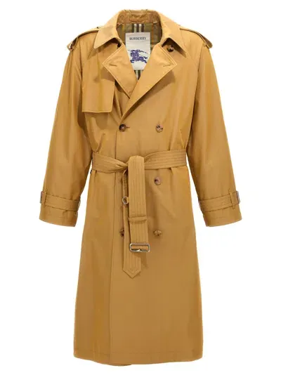 Burberry Double-breasted Long Trench Coat In Cream