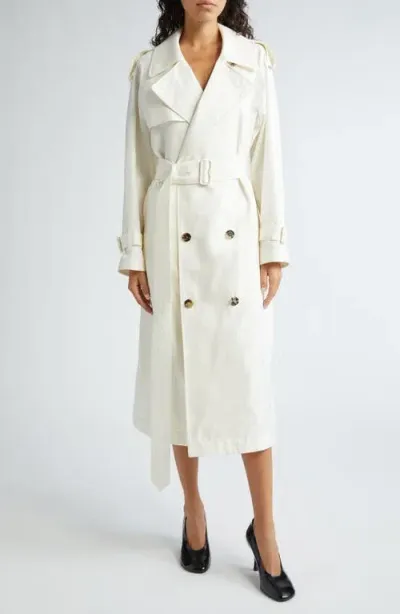 Burberry Double Breasted Silk Trench Coat In Weiss