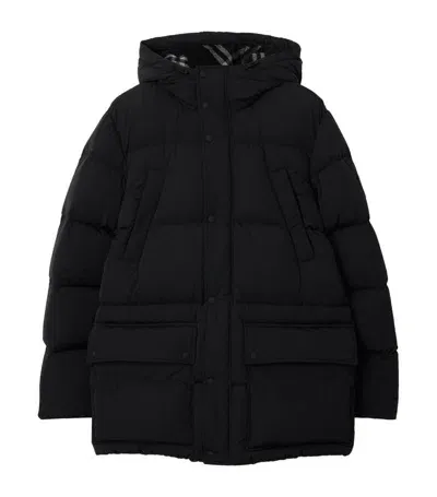 Burberry Down Embroidered Logo Puffer Jacket In Black