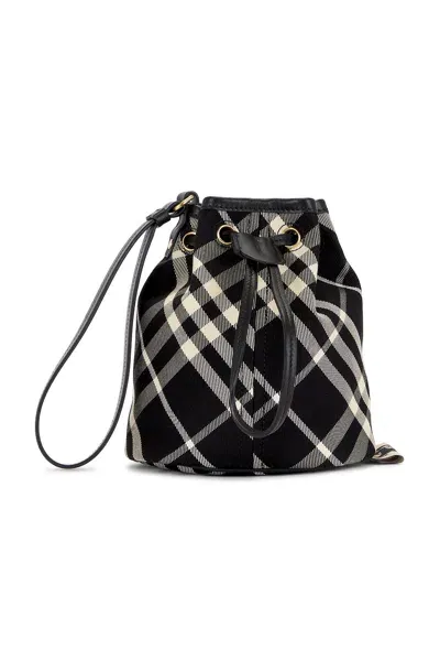 Burberry Check Drawstring Pouch In Black & Calico