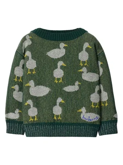 Burberry Kids' Duck Wool-blend Jumper In Dark Moss