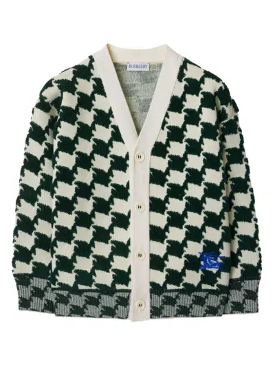 Burberry Kids' Duckstooth Wool-blend Cardigan In Ivy