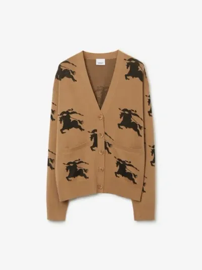 Burberry Ekd Cotton Silk Cardigan In Camel/black