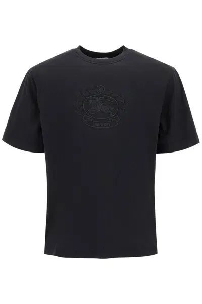 Burberry Embroidered Emblem Organic Cotton T-shirt In Black