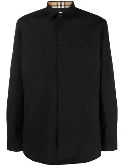 Burberry Ekd Logo Cotton Shirt In Black