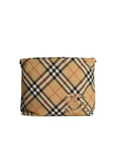 Burberry Ekd Motif Checked Clutch Bag In Beige