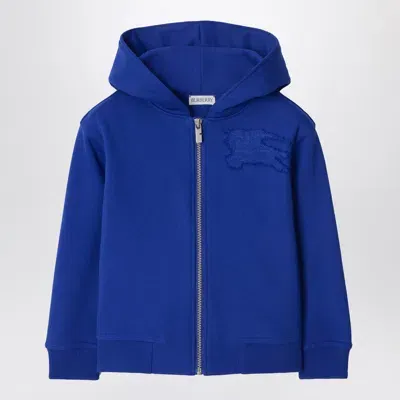 Burberry Kids' Electric Blue Cotton Hooded Sweatshirt With Ekd Logo In White