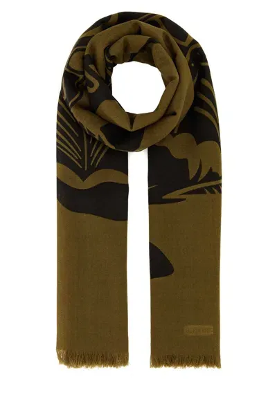 Burberry Embroidered Wool Scarf In Camp